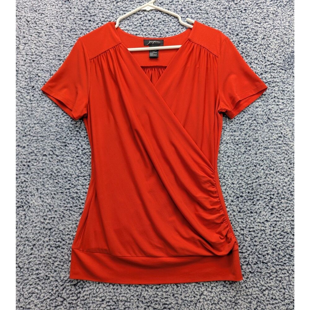 Y2K Josephine Babydoll Wrap Top Size M V Neck Stretch Going Out Retro Orange